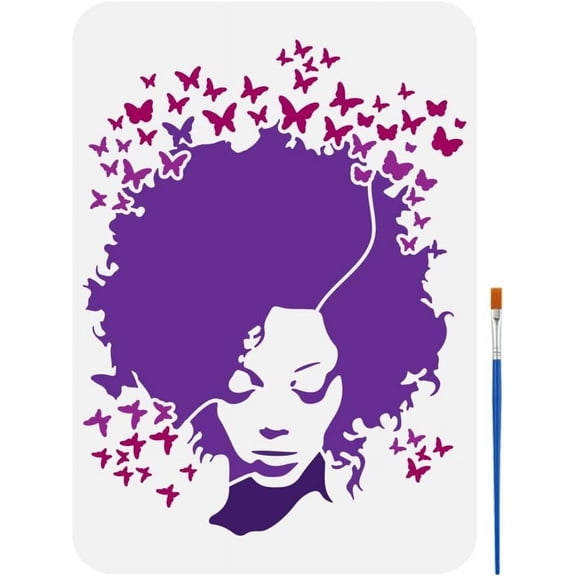 Butterfly Woman Stencil for Painting with Brush 8.3x11.7 Inch Reusable DIY Craft Character Design Template
