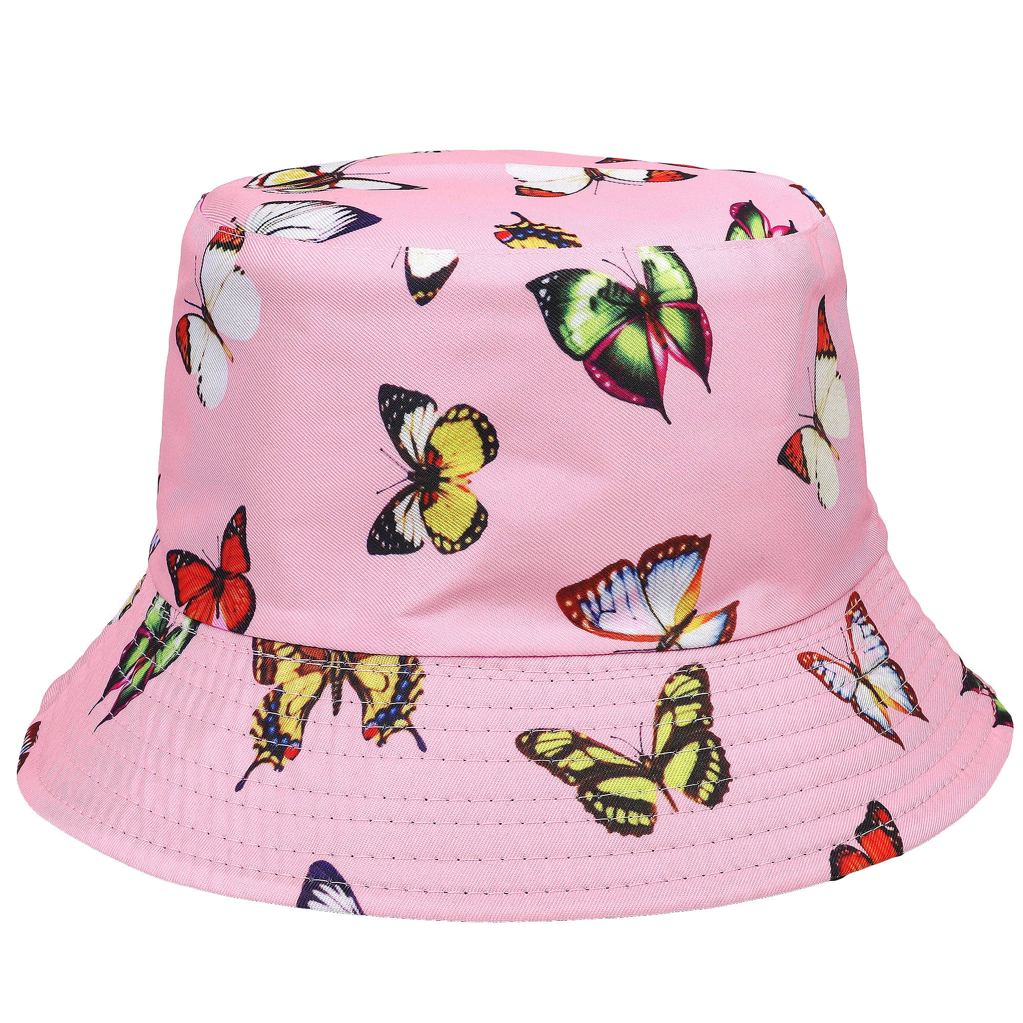 HUNT☆Travel Ripstop Bucket - Highlighter Pink Butterfly Women Reversible Bucket Hat Summer Travel