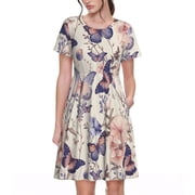 Butterfly Womens Dresses Short Sleeve Nightdresses for Summer