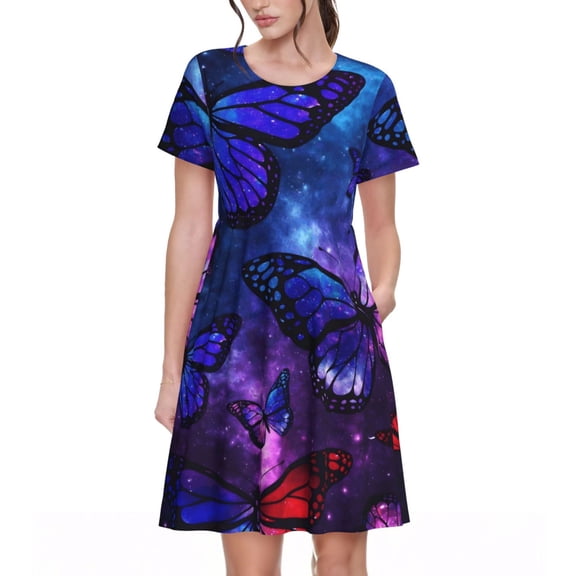 Butterfly Women's Dresses Short Sleeve Nightdresses for Summer