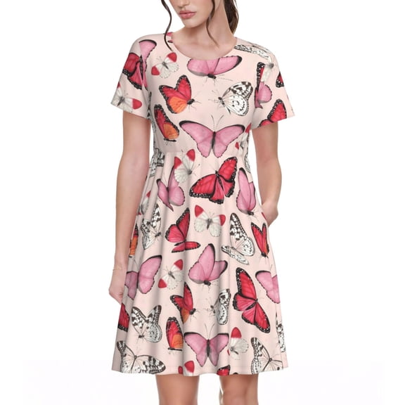 Butterfly Women's Dresses Short Sleeve Nightdresses for Summer