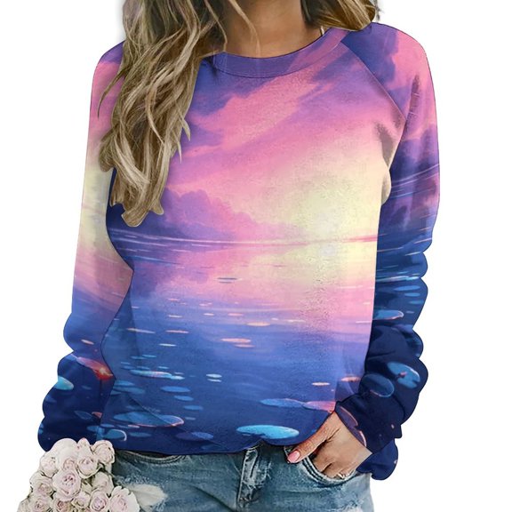 Butterfly Women's Floral Printed Sweatshirt Long Sleeve Crewneck Casual Loose Vintage Graphic Pullover Tops