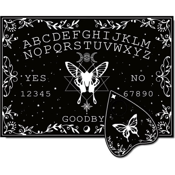 Butterfly Wood Spirit Board Moon Phase Pendulum Dowsing Divination Board Set Black Talking Boards with Planchette Metaphysical Message Board for Stuff 11.8x8.3Inch Black