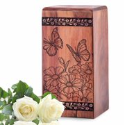 Butterfly Wood Urn - Flower Theme Human Ashes Holder, Memorial Gifts for Mom Dad, Cremation Urns for Human Ash, Burial & Funeral Urn for Family, Keepsakes Urns - 10inch, Large Size - Single 1Pcs