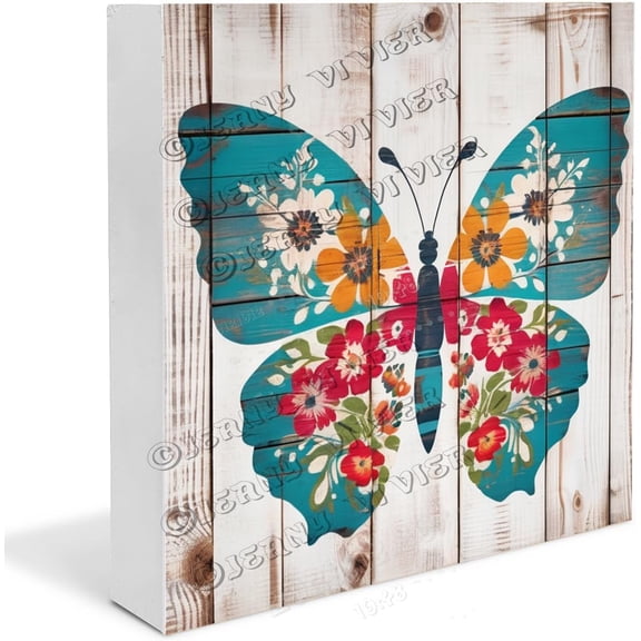 Butterfly Wooden Box Sign Butterfly Gifts Chic Butterfly Decor Farmhouse Shelf Decor Work Desk Centerpiece Wood Block Signs For Shelf Desk Decoration 5x5 In
