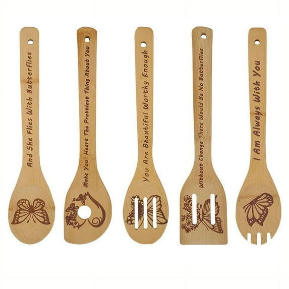 Butterfly Wooden Cooking Spoons 5,Butterfly Kitchen Gift,Butterfly Kitchen Decor,Bamboo Cooking Spoons
