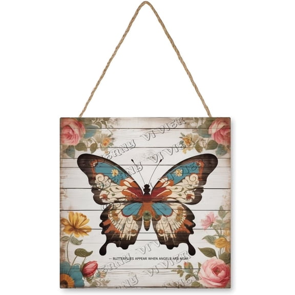 Butterfly Wooden Sign Rustic Butterfly Hanging Wood Plaques for Home Office Funny Bathroom Decor Spring/Summer Butterfly Sign Butterfly Kitchen Decor 12x12 Inch