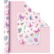 Butterfly Wrapping Paper Roll- 1 Roll 17” x 33 ft Butterfly Fairy Gift Wrapping Paper Pink Baby Shower Wrapping Paper for Girl Kids Birthday Party Wrap Supply Polka Dot Design Reversible