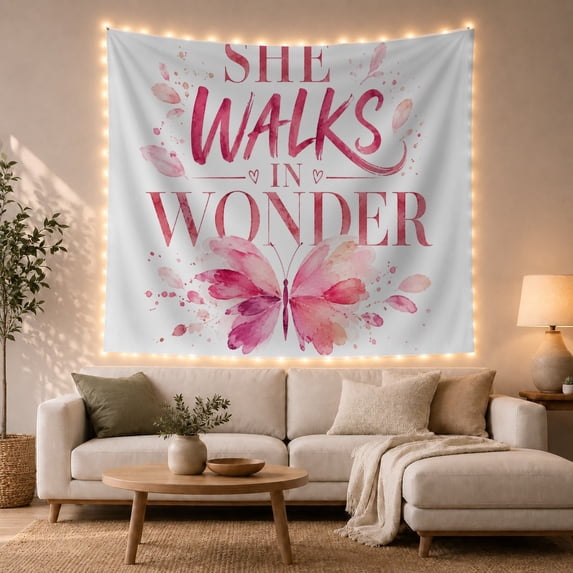 Butterfly Written Serif with Walks Appears Underneath, Mystical Fantasy for Space Lovers, Aesthetic Wall Decor, Valentine'S Day Gift, Tapestry Wall Hanging for Dorm and Living Room