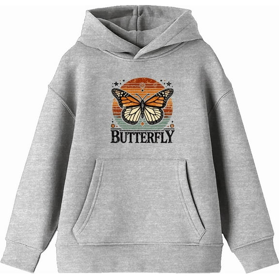 Butterfly Youth Heather Gray Long Sleeve Hoodie-Medium