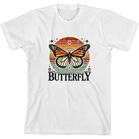 Butterfly Youth White Crew Neck Short Sleeve Tee-Medium