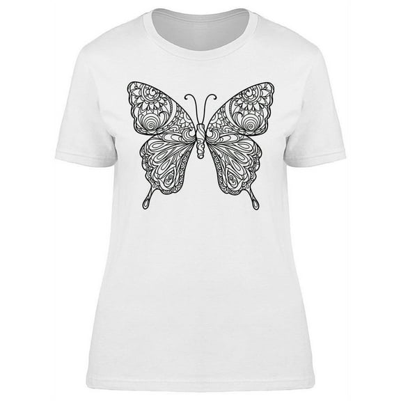 Butterfly Zentangle Graphic T-Shirt Women -Image by Shutterstock, Female Large