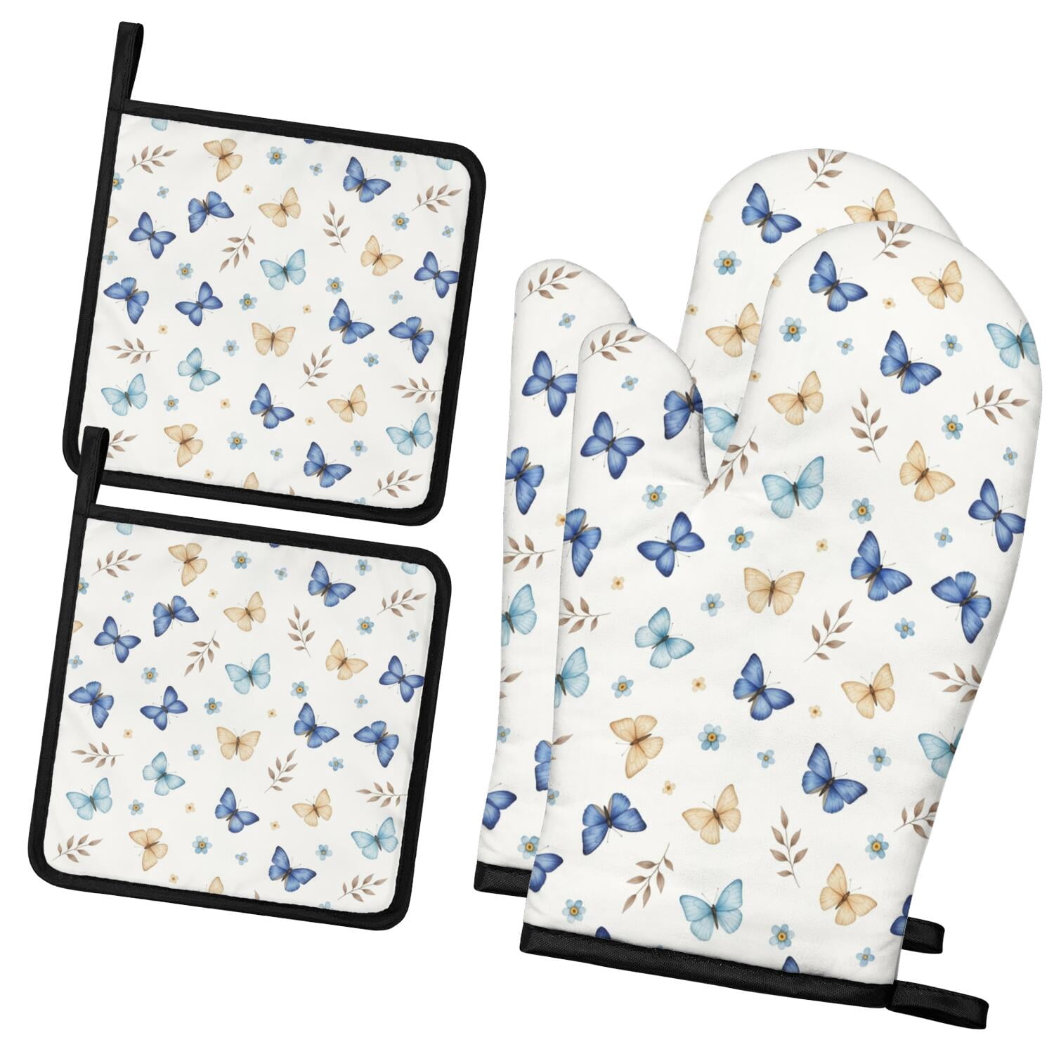 Bbq Banner Examples Butterfly and Blue Beige Pattern 2 Pack Oven Mitts Pot Holders Set, BBQ ...