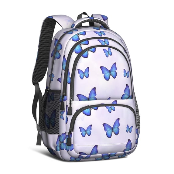 Butterfly and Blue Purple Pattern Backpack for School, Cute School Bag with Adjustable Shoulder Straps and Padded Back, 16.9"x12.6"x5.9"