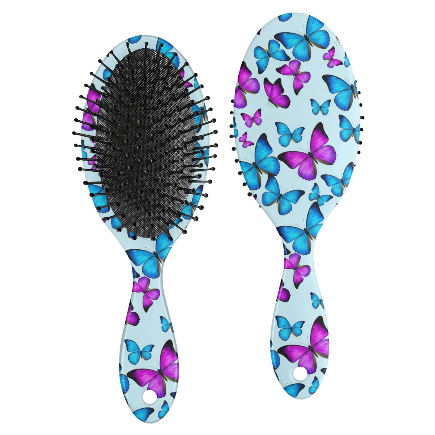 Wet Pattern Butterfly and Blue Purple Pattern Brush, Detangling Hair Brush, Scalp ...