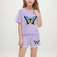 thumbnail image 1 of Butterfly and Checkered Sleeve Outfit Sets for Girls Boys - Soft Breathable Summer 2-Piece Shorts and Top , Ages 5-14, Purple, 1 of 8