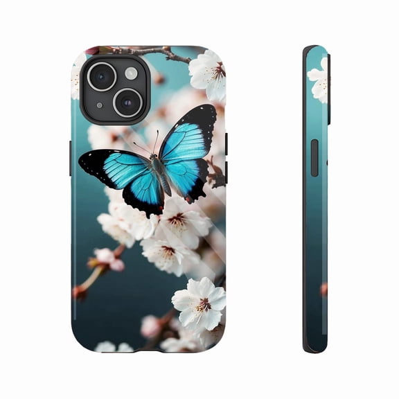 Butterfly and Cherry Blossom Art iPhone Case, Exquisite Floral Design for Nature Lovers, Compatible with iPhone 11/12/13/14/15/16 (Pro Max/Plus)