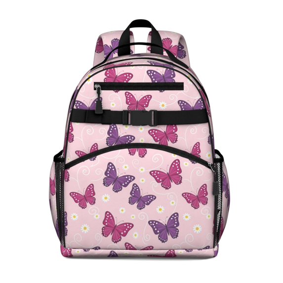 Butterfly and Daisy Pink Pattern Cute School Backpack Bag for School with Padded Back and Adjustable Shoulder Straps 15.25"x11.5"x5.25"