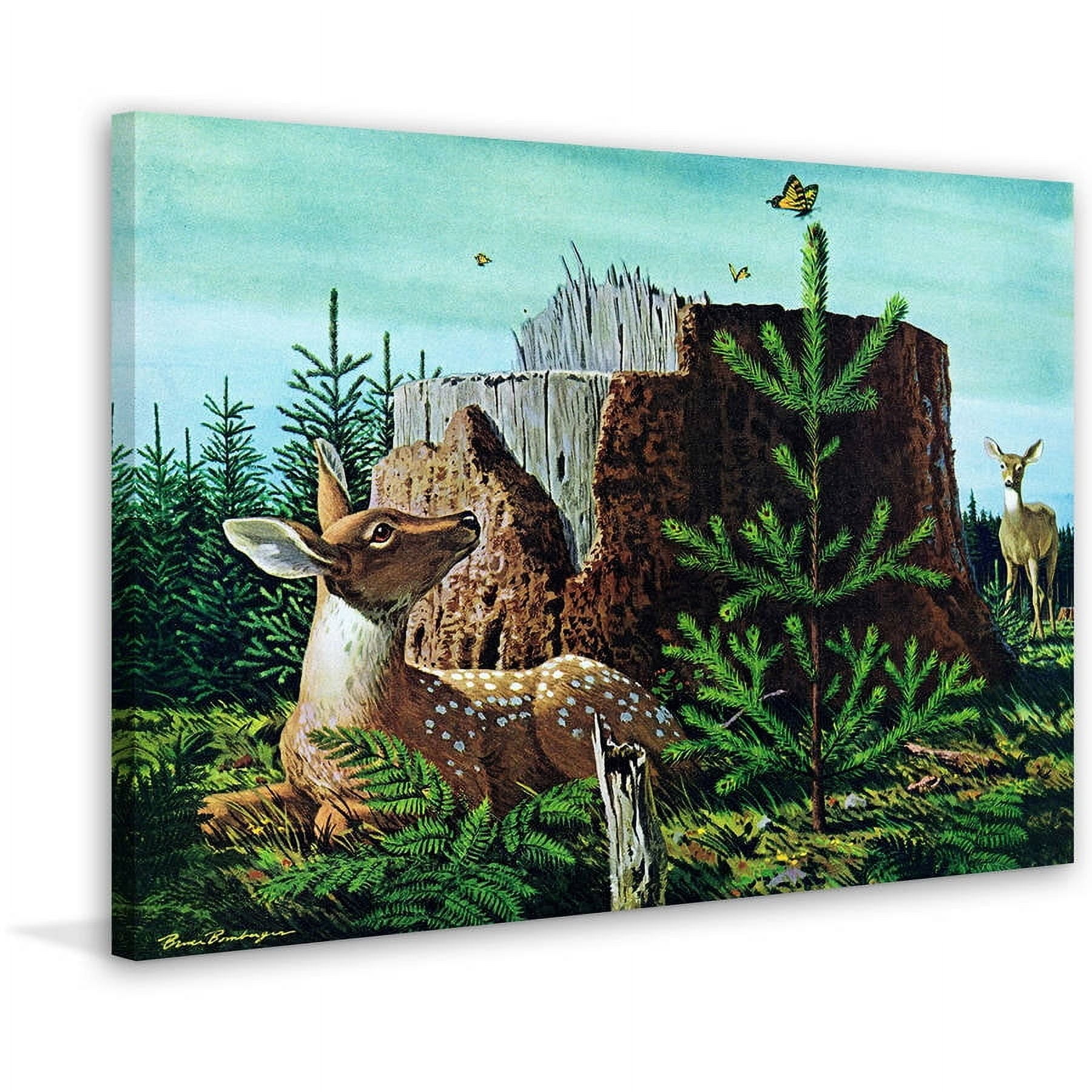 "Butterfly and Deer" Painting Print on Wrapped Canvas