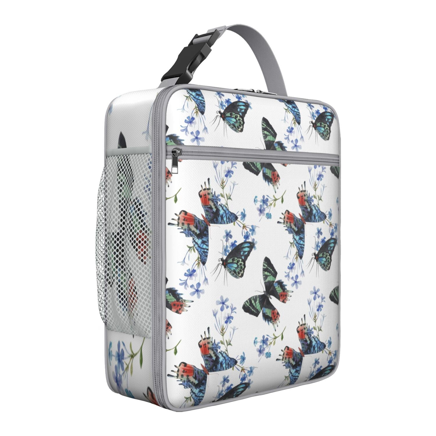 Butterfly and Floral Pattern Lunch Box Tote, Cute Artistic Thermal Meal ...