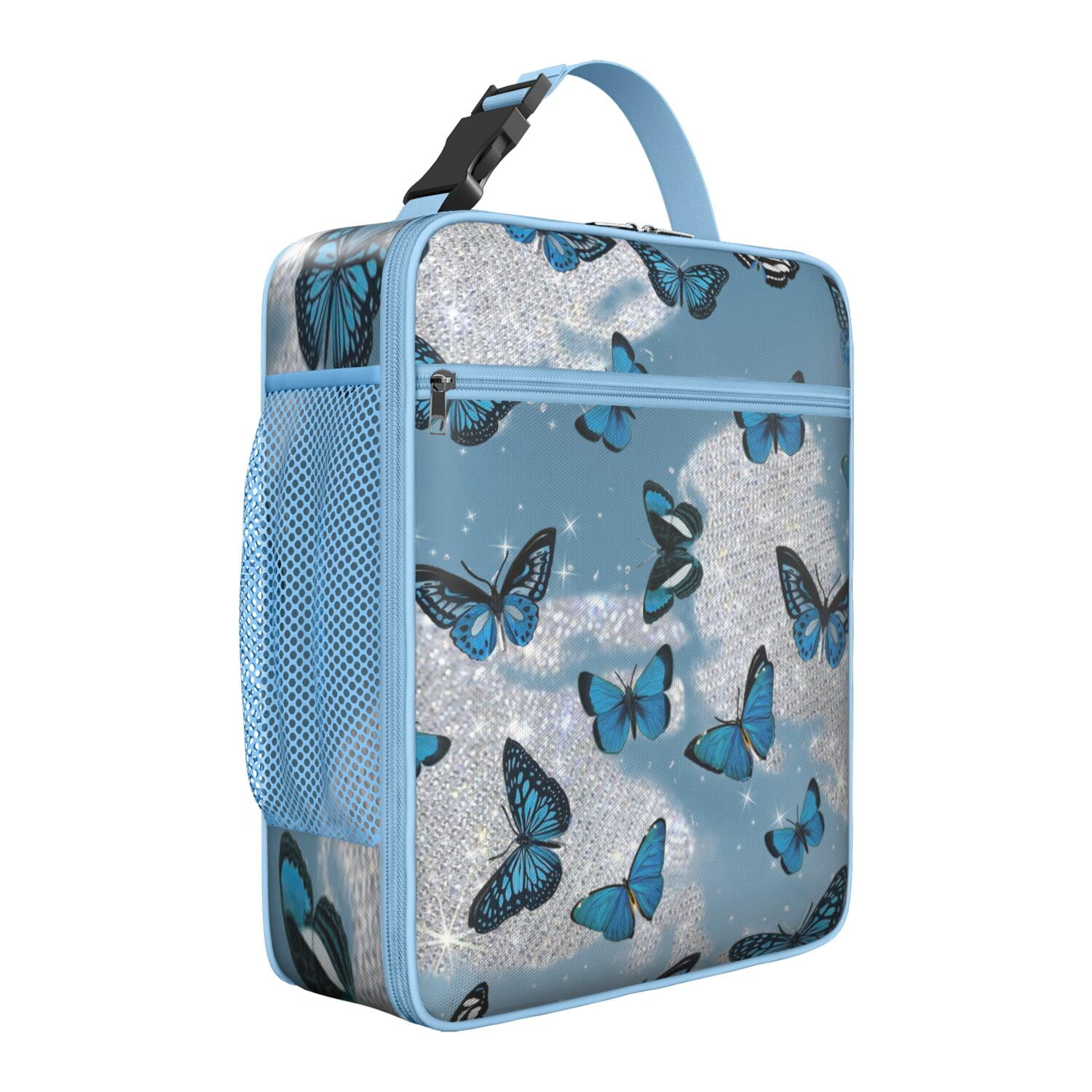 Butterfly and Floral Pattern Lunch Box Tote, Cute Artistic Thermal Meal ...