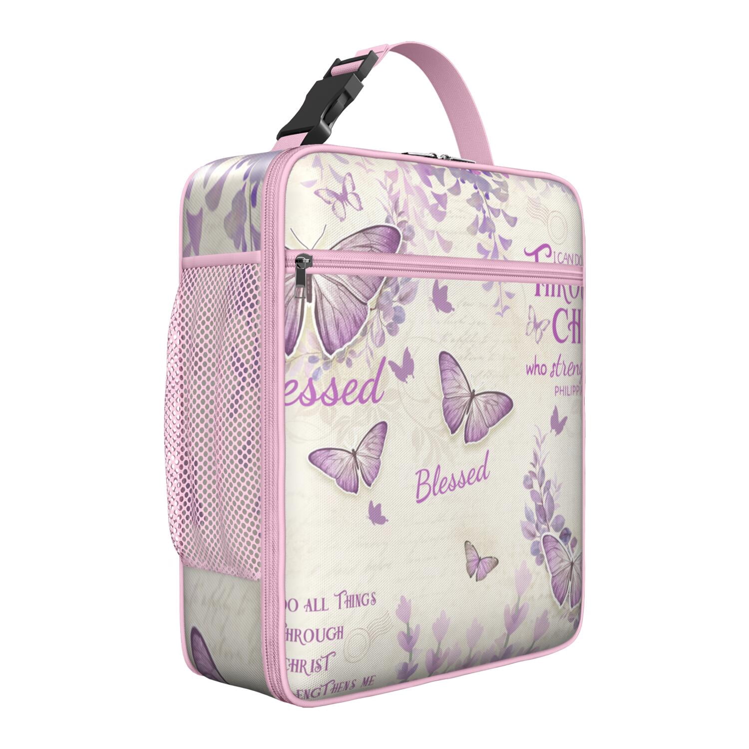 Butterfly and Floral Pattern Lunch Box Tote, Cute Artistic Thermal Meal ...