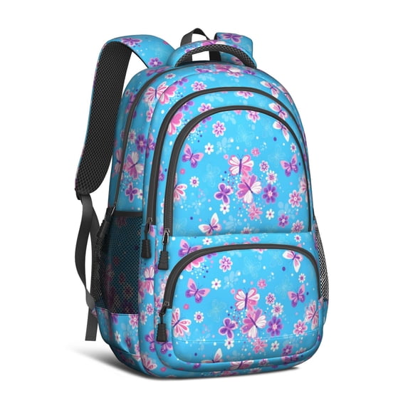 Butterfly and Floral Pink Pattern Cute School Backpack Bag with Padded Back and Adjustable Shoulder Straps 16.9 X 12.6 X 5.9 Inches
