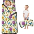 thumbnail image 1 of Butterfly and Floral Purple Pattern Teens Toddler Nap Mat with Pillow, Sleeping Mat Bag for Preschool Daycare 59"x22", 1 of 6