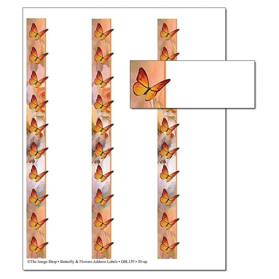 Butterfly and Flowers Address Labels - 1" x 2-5/8" - 30 per Sheet - Total of 150 Labels (oal157bf)