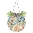 thumbnail image 1 of Butterfly and Flowers Vintage Front Door Porch Decoration Hanging Sign with Artificial Green Plants and Bow for Home Outdoor Indoor, 1 of 7