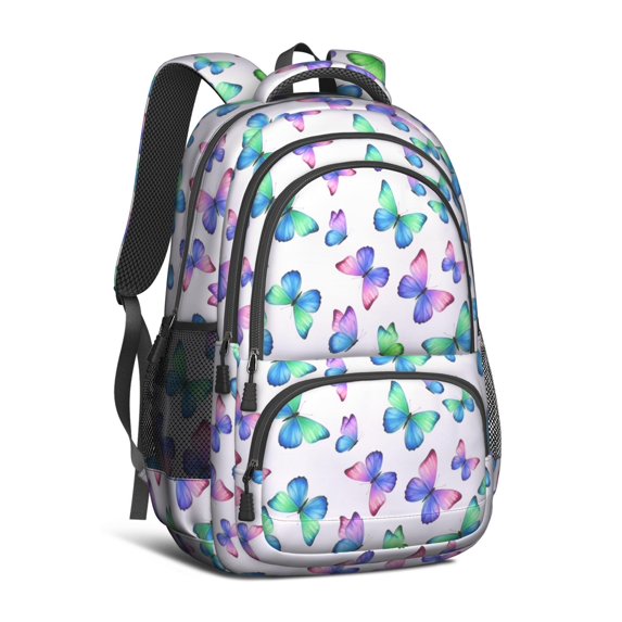 Butterfly and Green Purple Pattern Cute School Backpack Bag with Padded Back and Adjustable Shoulder Straps 16.9 X 12.6 X 5.9 Inches