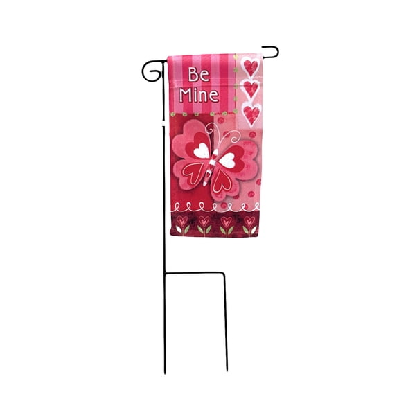 Butterfly and Heart Flag - Canvas Fabric Lawn Banner Withe Metal Pole - Be Mine