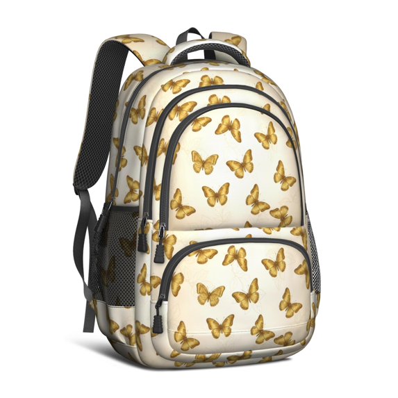 Butterfly and Leaf Yellow Pattern Cute School Backpack Bag with Padded Back and Adjustable Shoulder Straps 16.9 X 12.6 X 5.9 Inches