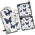 thumbnail image 1 of Butterfly and Leaves Pattern Kitchen Oven Mitt and Pot Holder Sets 4 Pcs for Baking, Cooking and Grilling, Heat Resistant Up To 392 °F, 1 of 7