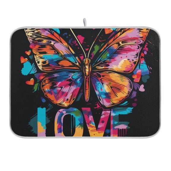 Butterfly and Love Dish Drying Mat 16x18 Absorbent Microfiber Draining Rack Pad for Kitchen Counter Sink