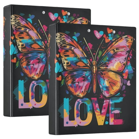 Butterfly and Love Hardcover 3 Ring Binder 1.5” Round Rings Letter Size Paper Pockets for School Office Supplies