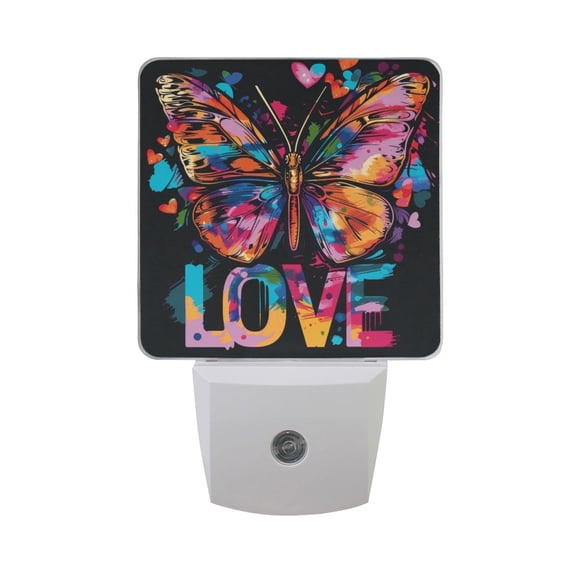 Butterfly and Love Night Light 2 Pack LED Nightlight Plug into Wall Dusk to Dawn Sensor Soft White