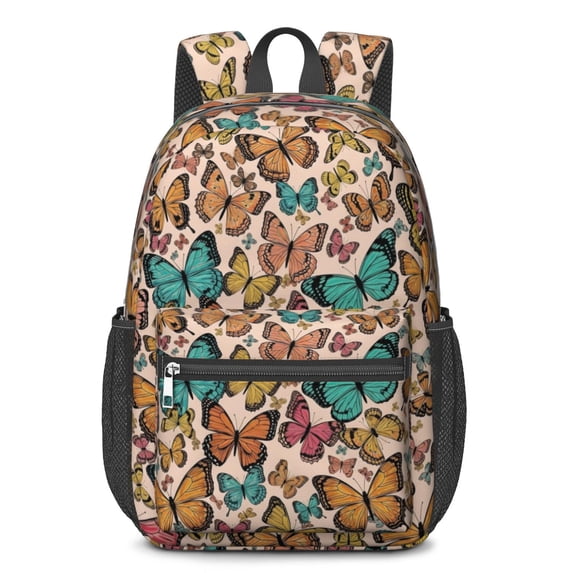 Butterfly and Monarch Orange Pattern 17" School Backpacks for Teens,Waterproof Oxford Fabric,S-Shape Padded Straps for School,Travel,Hiking,Camping