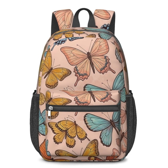 Butterfly and Monarch Orange Pattern 17" Waterproof Oxford School Backpacks for Teens, S-Shape Padded Straps, for School, Travel, Hiking, Camping