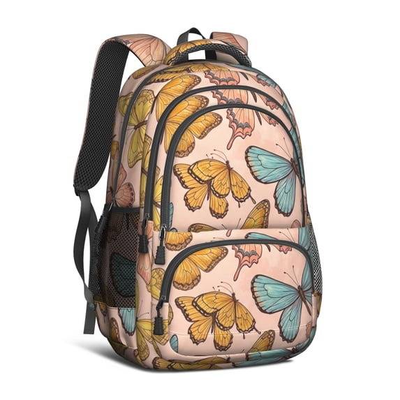 Butterfly and Monarch Orange Pattern Cute School Backpack Bag with Padded Back and Adjustable Shoulder Straps 16.9 X 12.6 X 5.9 Inches