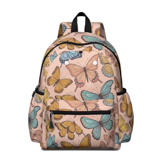 Butterfly and Monarch Orange Pattern Cute School Backpack with Padded Back and Adjustable Shoulder Straps 13.4"x11"x4.7"