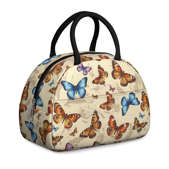Butterfly and Monarch Orange Pattern Insulated Lunch Bag,Leakproof Large Capacity Lunch Box for Work,Picnic or Travel,11.4 X 6.7 X 8.3 Inches