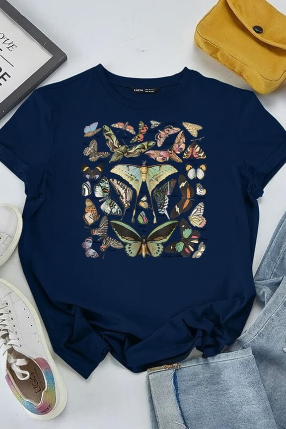 Butterfly and Moth Aesthetic Nature Soft Goth Style Art Graphic Unisex T-shirt, for men & women, up to size 5XL