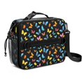 thumbnail image 1 of Butterfly and Multicolor Black Pattern Insulated Lunch Bag with Shoulder Strap and Bottle Holder,Bento School Lunch Bag Box,11x9.5x3.5 Inches, 1 of 5
