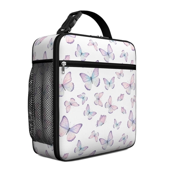 Butterfly and Pastel Pink Pattern Insulated Lunch Bag Teens,Lunch Box for Men Women for Work,Picnic or Travel,10.2x9.5x4.3 Inches,8 Can Capacity