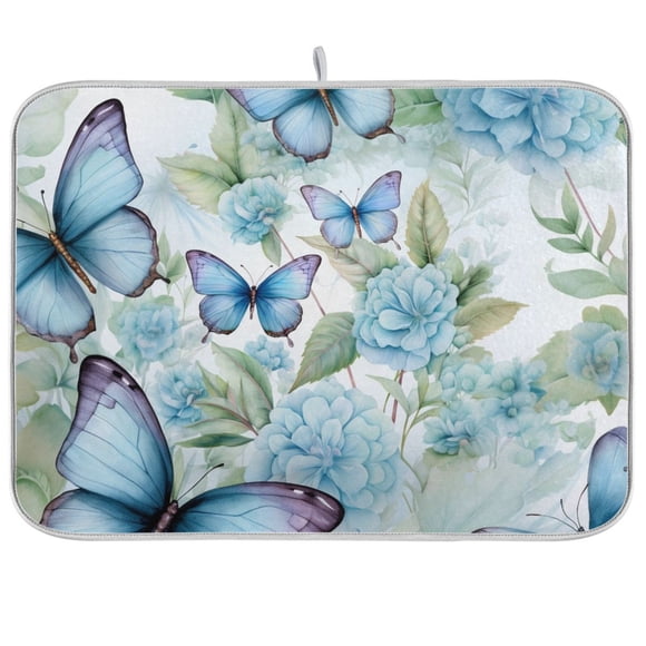 Butterfly and Peony Flowers Dish Drying Mat Microfiber Kitchen Pad Large Counter Absorbent Dish Mats Drainer Rack 18"x24"