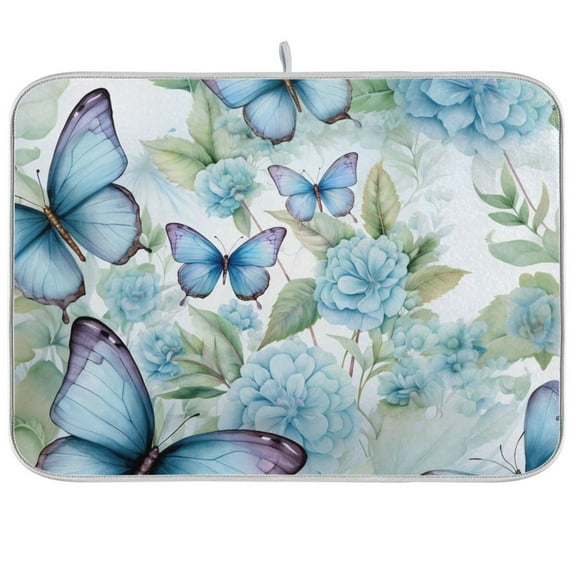 Butterfly and Peony Flowers Dish Drying Mat Microfiber Kitchen Pad Large Counter Absorbent Dish Mats Drainer Rack 18"x24"