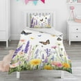 thumbnail image 1 of Butterfly and Pioneer Flower Duvet Cover and Pillowcase Set for Single Bedding, Bedroom Accessories for Kids Teens, 1 of 5
