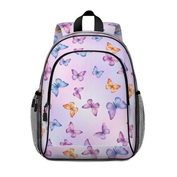 Butterfly and Purple Orange Pattern Backpack for School, Cute School Bag with Adjustable Shoulder Straps and Padded Back, 15"x11.42"x5.5"