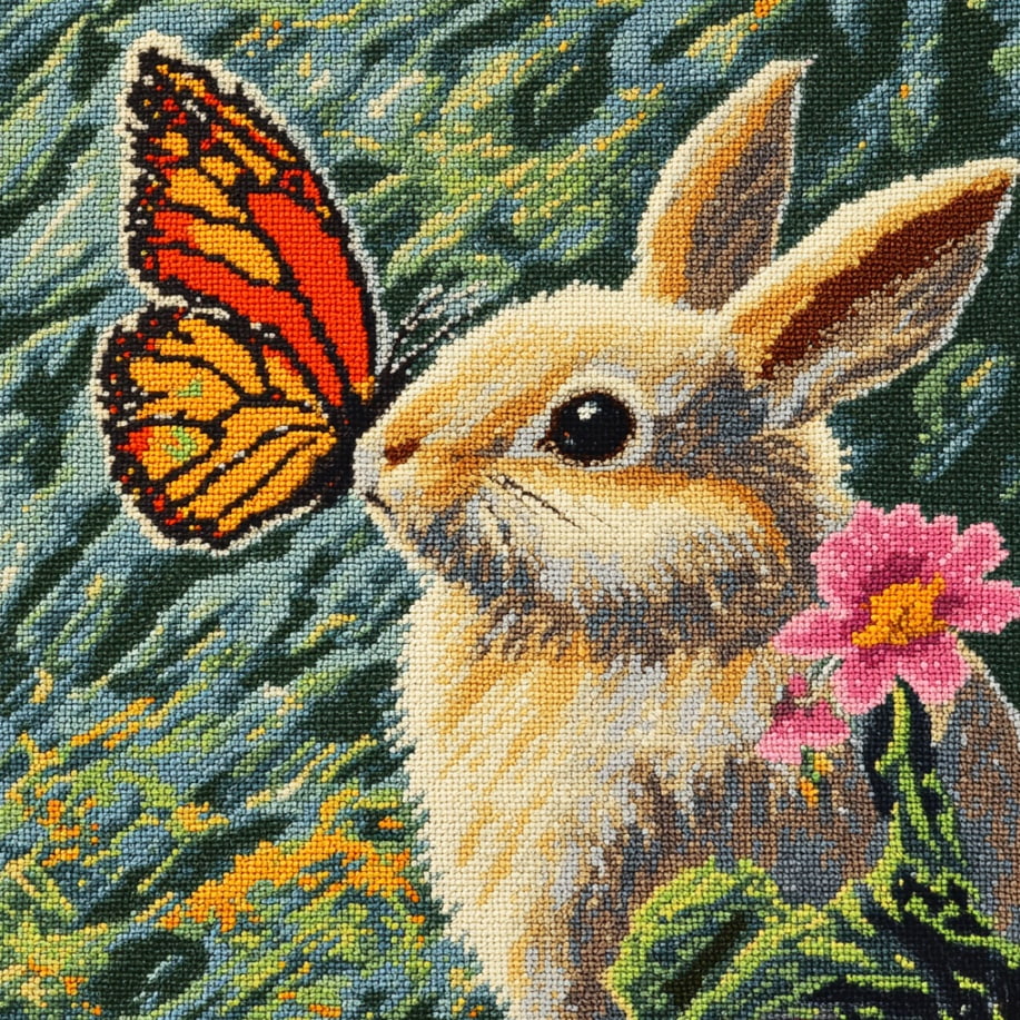Butterfly and Rabbit 11CT Cross Stitch Cushion Cover Embroidery Kit Pillow Cases 18x18inch